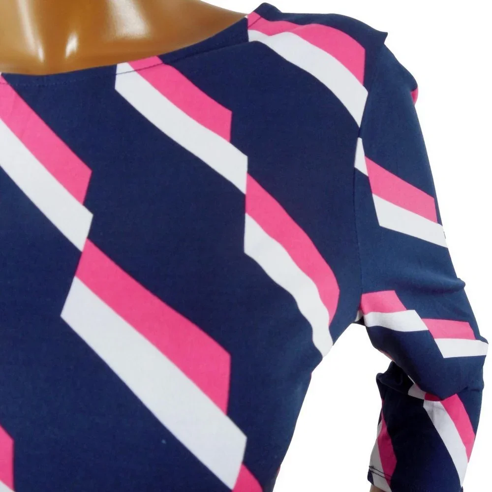 CHICO'S Top S Sz 0 Navy/Pink Stretch Blouse Lightweight 3/4 Sleeve Shirt - Picture 3 of 9